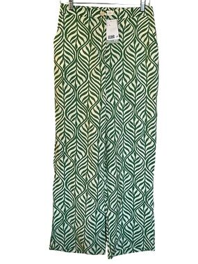 NWT HM Green Leaf Pattern Wide Leg Pants Size 4